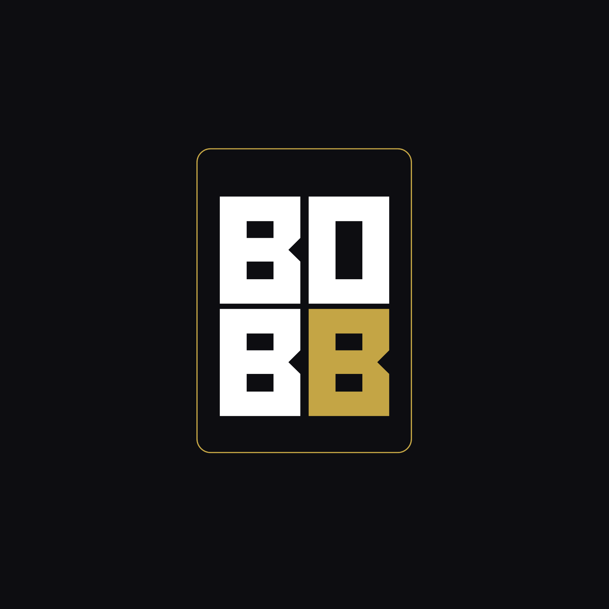 BOBB grid monogram — the four letters stacked two by two, final B in gold