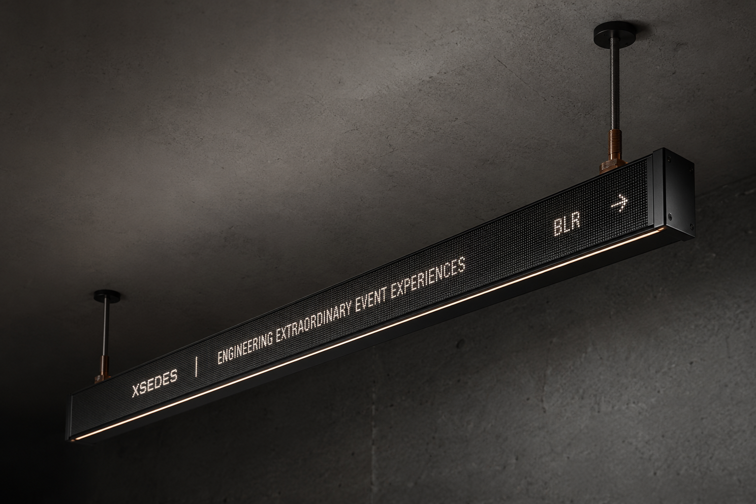 OBLIK Bar fixture suspended beneath concrete — engineered like hardware, specified like lighting